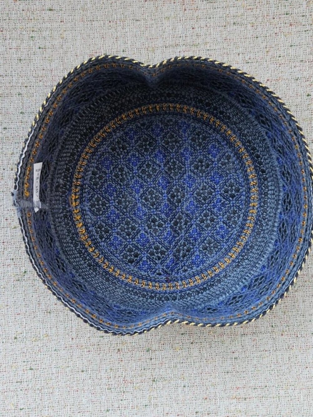 Men Hat Embroidery Gray/Blue Round Topi Cap Traditional Prayer Muslim Size 55cm - Picture 8 of 10
